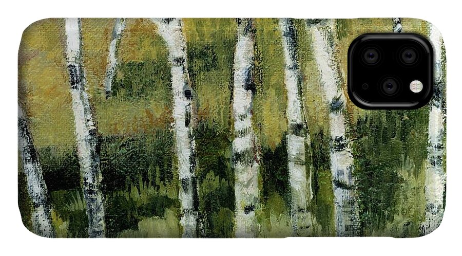 Trees iPhone 11 Case featuring the painting Birches on a Hill by Michelle Calkins