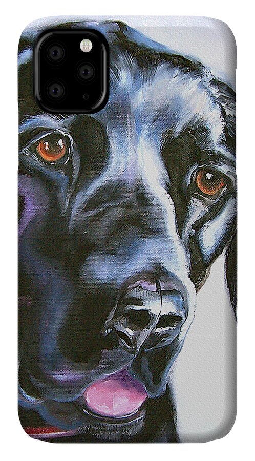 Dogs iPhone 11 Case featuring the painting Black Lab No Ordinary Love by Susan A Becker