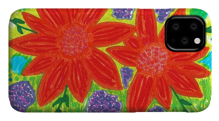 Original Art iPhone 11 Case featuring the drawing Bloomin' Blossoms by Susan Schanerman
