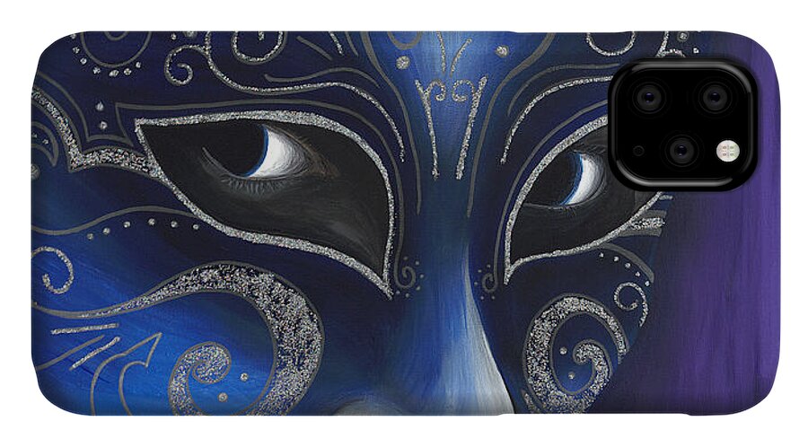Psovart iPhone 11 Case featuring the painting Blue and Sliver Carnival Flair by Patty Vicknair