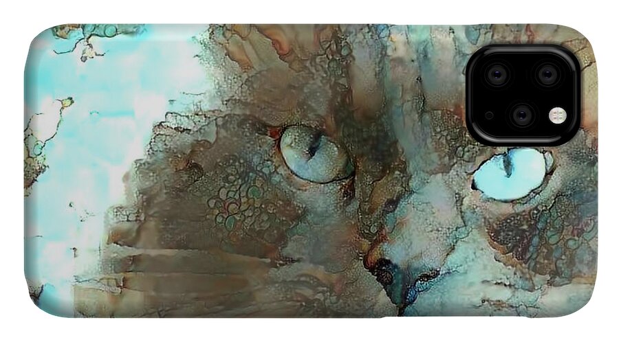 Cat iPhone 11 Case featuring the digital art Blue Eyed Persian Cat Watercolor by Peggy Collins
