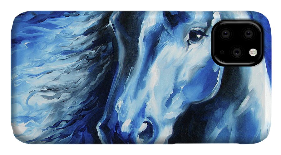 Horse iPhone 11 Case featuring the painting Blue Thunder by Marcia Baldwin