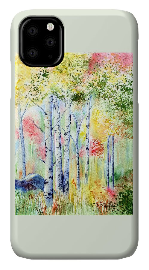 Trees iPhone 11 Case featuring the painting Boulder Grove by Marsha Karle