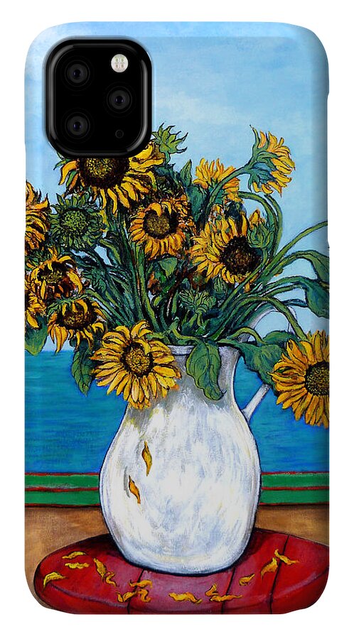 Sunflowers iPhone 11 Case featuring the painting Bouquet of Beauty by Tom Roderick