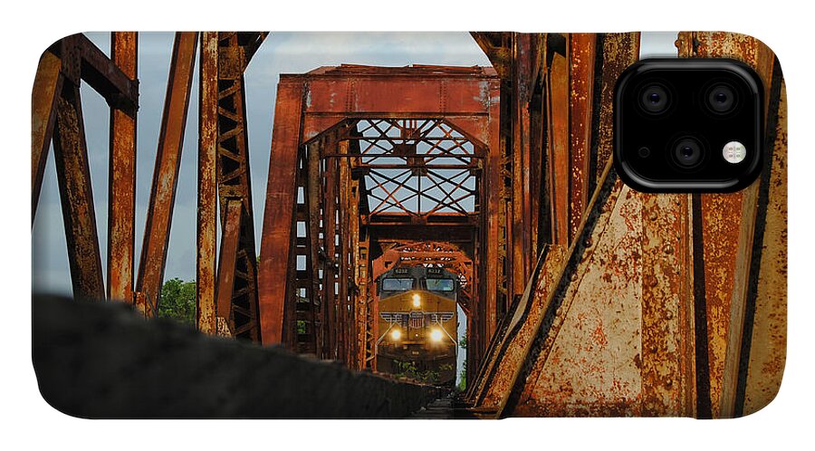 Union Pacific iPhone 11 Case featuring the photograph Brazos River Railroad Bridge by Nathan Little