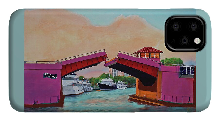 Fort Lauderdale iPhone 11 Case featuring the painting Bridge At SE 3rd by Deborah Boyd