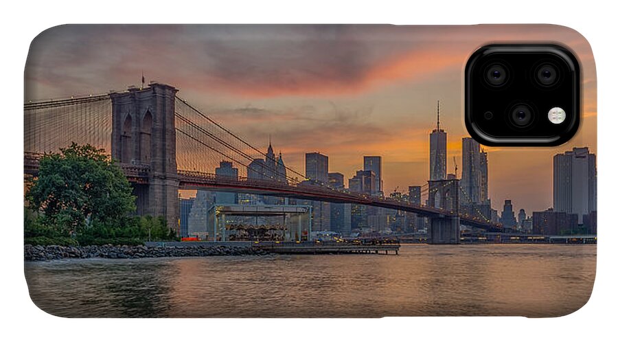Brooklyn Bridge iPhone 11 Case featuring the photograph Brooklyn Bridge Summer Sunset by Scott McGuire