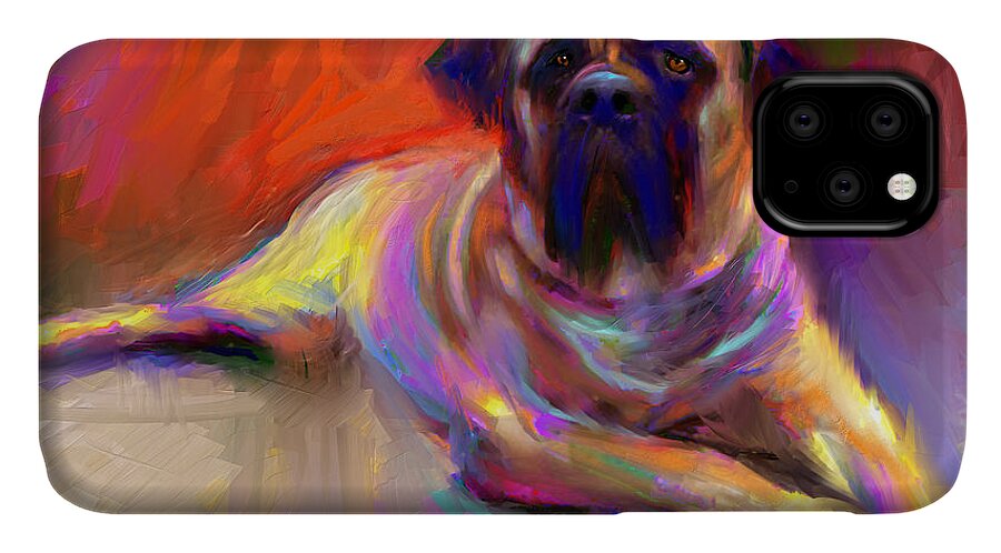 Bull Mastiff Painting iPhone 11 Case featuring the painting Bullmastiff dog painting by Svetlana Novikova