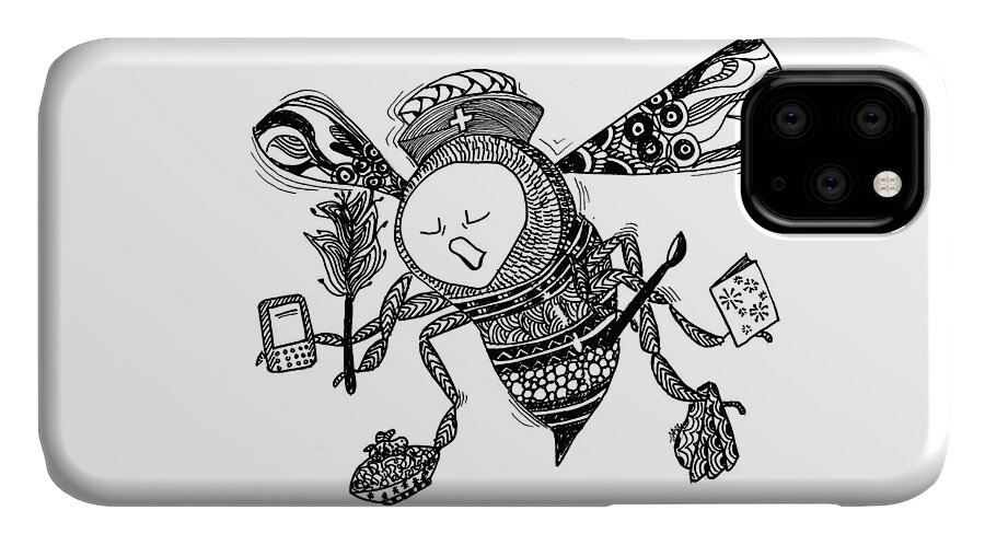Bee iPhone 11 Case featuring the drawing Busy Bee by Jan Steinle