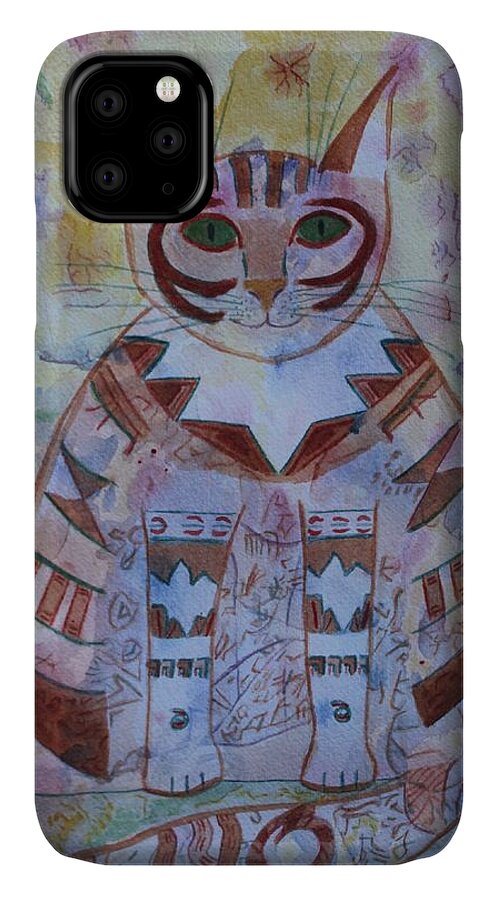 Camouflage Cat iPhone 11 Case featuring the painting Camo cat by Vera Smith