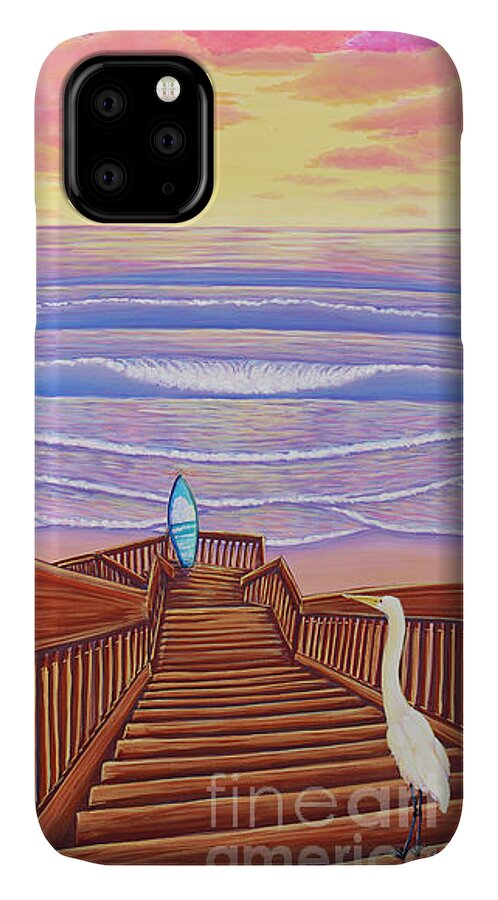 Sunset iPhone 11 Case featuring the painting Cardiff Sunset by Elisabeth Sullivan