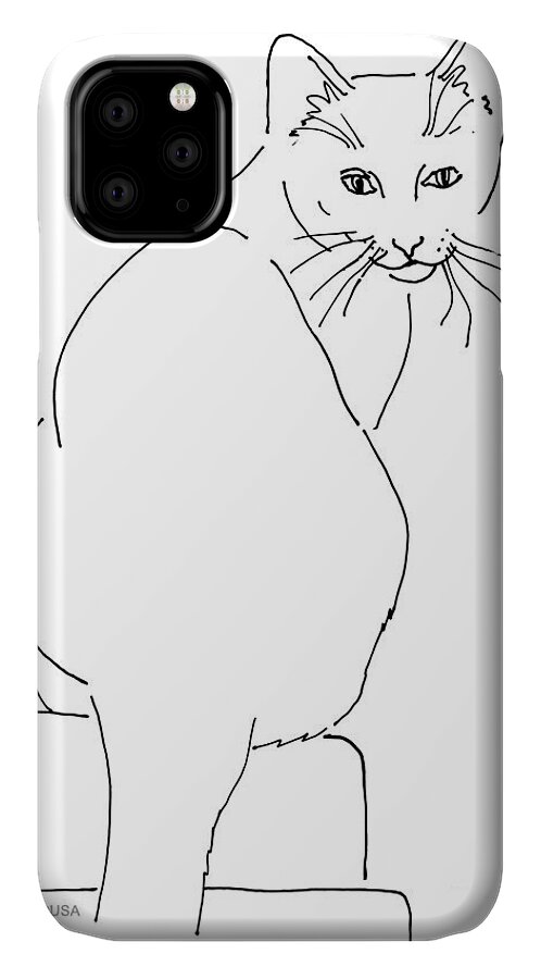Cat iPhone 11 Case featuring the drawing Cat-Artwork-Prints by Gordon Punt