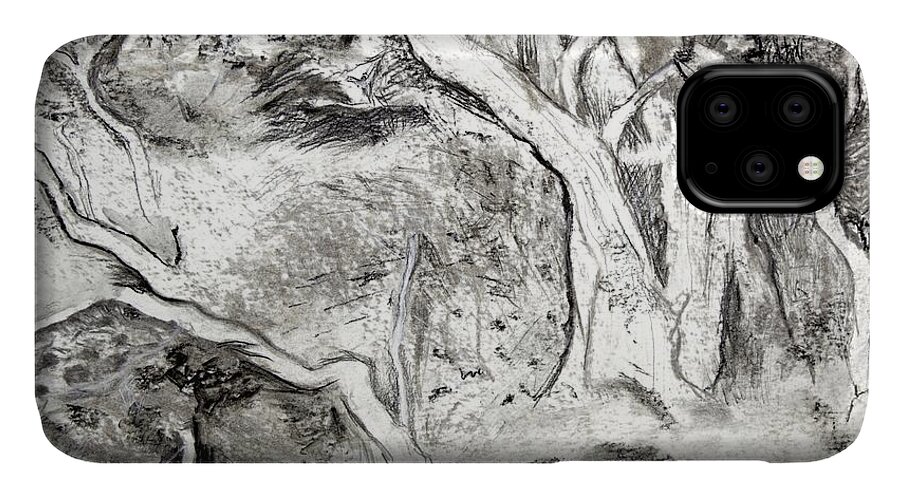  iPhone 11 Case featuring the painting Charcoal Copse by Kathleen Barnes