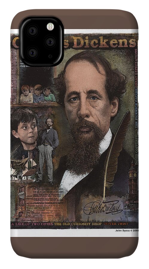 Charles Dickens iPhone 11 Case featuring the mixed media Charles Dickens by John Dyess