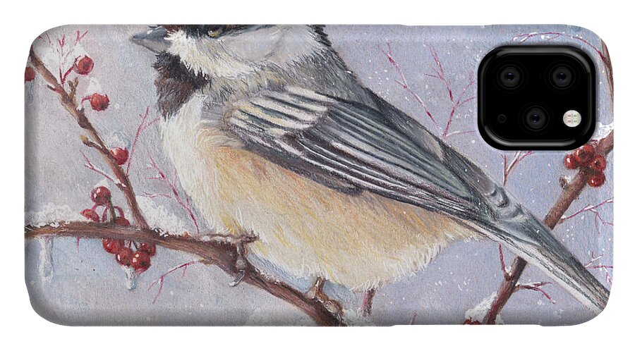 Chickadee iPhone 11 Case featuring the drawing Chickadee dee dee by Shana Rowe Jackson