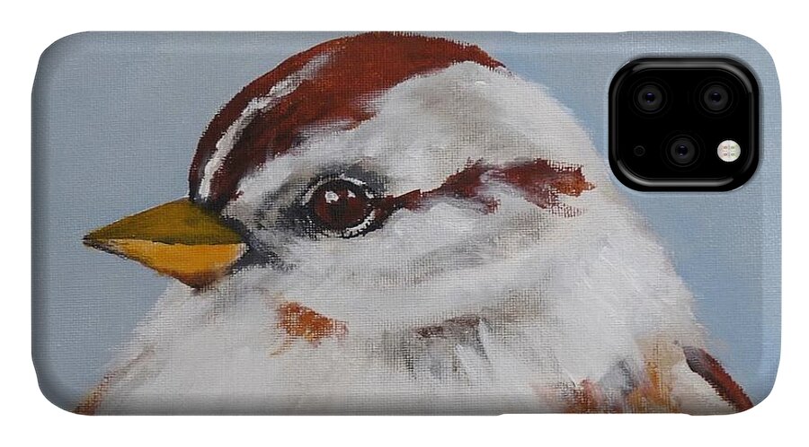 Chipping Sparrow iPhone 11 Case featuring the painting Chipping Sparrow by Pat Dolan