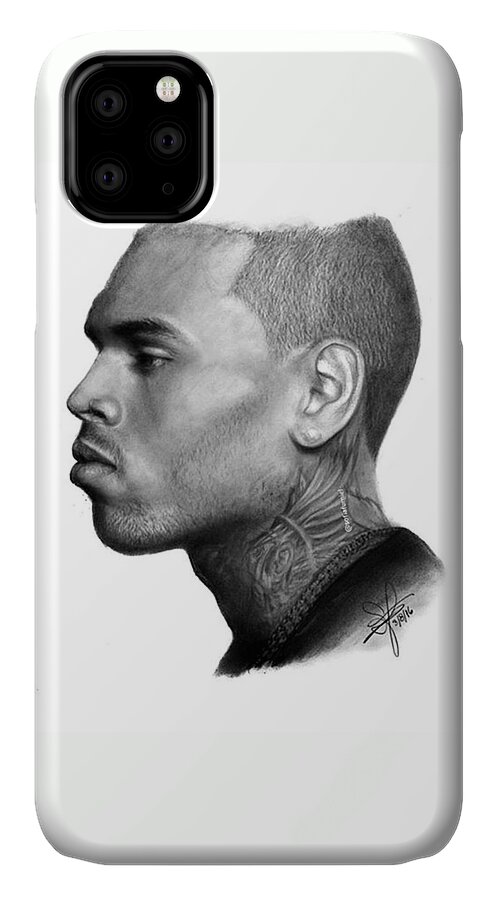 Portrait iPhone 11 Case featuring the drawing Chris Brown Drawing By Sofia Furniel by Jul V