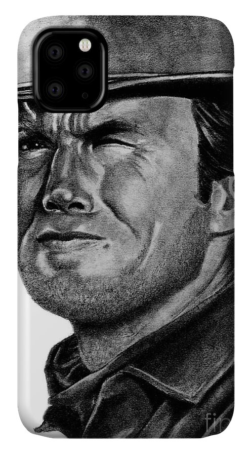 Clint iPhone 11 Case featuring the drawing Clint Eastwood by Bill Richards