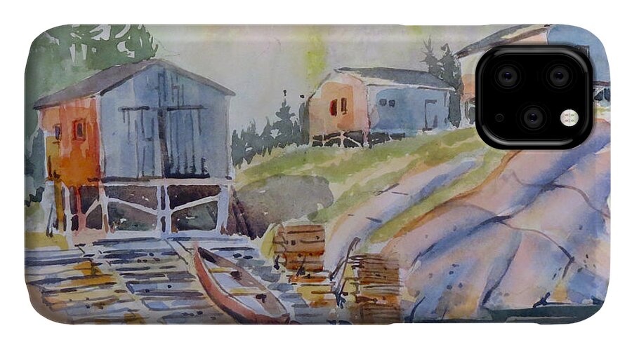 Newfoundland iPhone 11 Case featuring the painting Coastal Village - Newfoundland by David Gilmore
