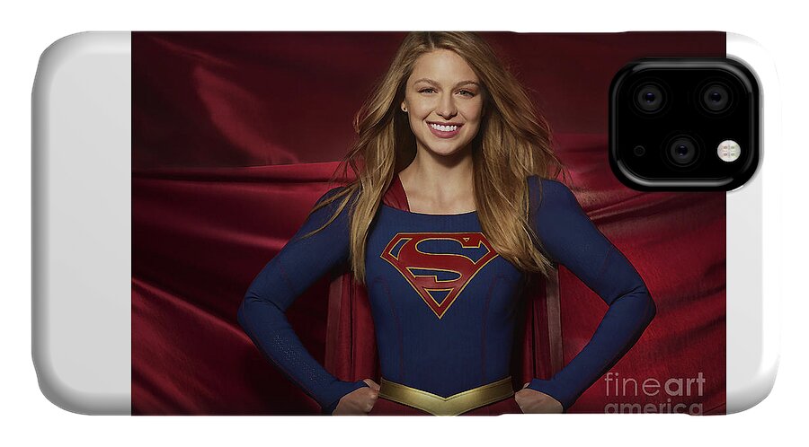 Supergirl iPhone 11 Case featuring the photograph Colored Pencil study of Supergirl - Melissa Benoist by Doc Braham