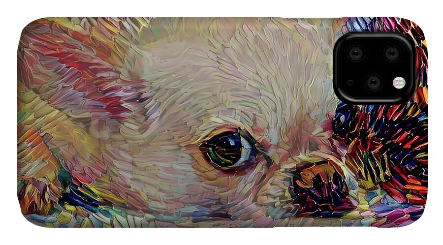Chihuahua iPhone 11 Case featuring the mixed media Colorful Abstract Chihuahua by Peggy Collins