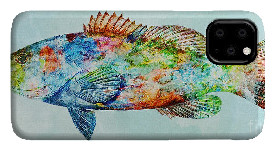 Color Fusion iPhone 11 Case featuring the mixed media Colorful Gag Grouper Art by Olga Hamilton