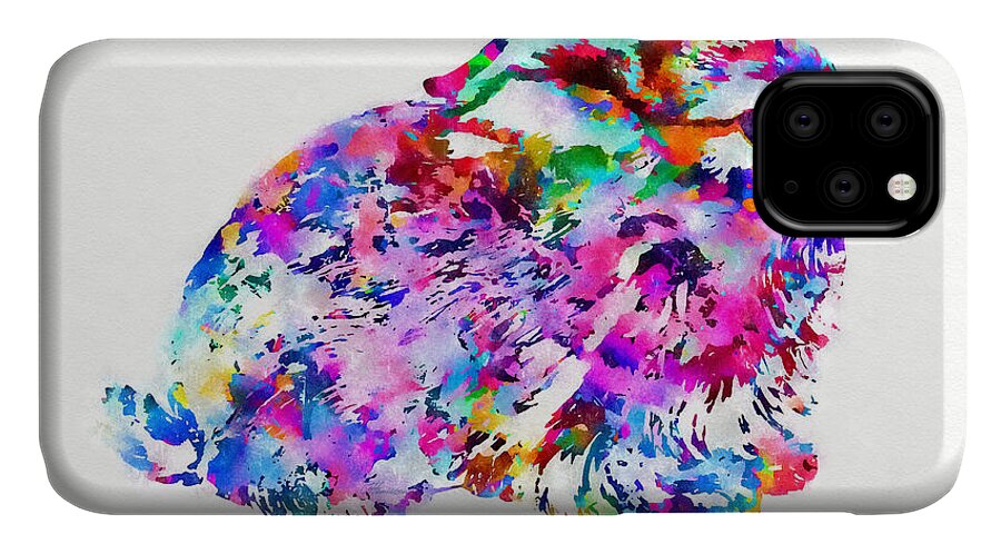 Color Fusion iPhone 11 Case featuring the mixed media Colorful Hare Art by Olga Hamilton