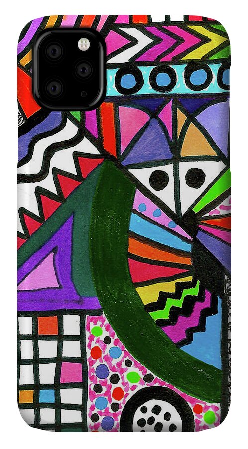 Original Art iPhone 11 Case featuring the drawing Colors Gone Wild by Susan Schanerman