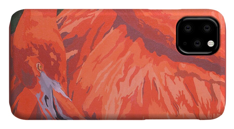 Flamingo iPhone 11 Case featuring the painting Coral Princess by Cheryl Bowman