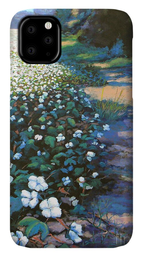 Southern iPhone 11 Case featuring the painting Cotton Field by Jeanette Jarmon
