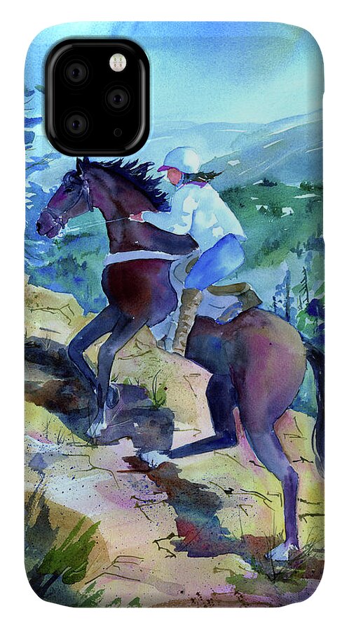 Cougar Rock iPhone 11 Case featuring the painting Cougar Rock by Joan Chlarson