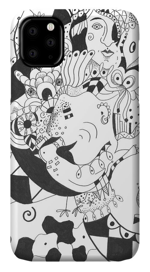 Playful iPhone 11 Case featuring the drawing Creatures and Features by Helena Tiainen