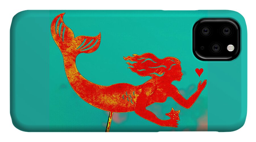 Mermaid iPhone 11 Case featuring the digital art Crimson Mermaid by Larry Beat