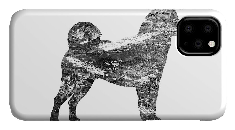 Abstract iPhone 11 Case featuring the painting Decorative Husky Abstract O1015J by Mas Art Studio
