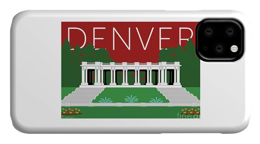 Denver iPhone 11 Case featuring the digital art DENVER Cheesman Park/Maroon by Sam Brennan