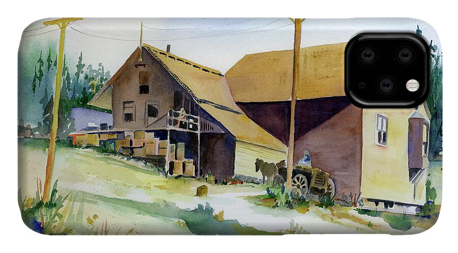 Railroad iPhone 11 Case featuring the painting Depot Hill, Dutch Flat,1910 by Joan Chlarson