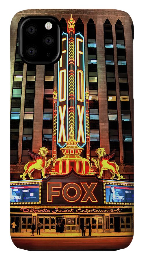 Detroit iPhone 11 Case featuring the painting Detroit Fox Theatre Marquee by Christopher Arndt