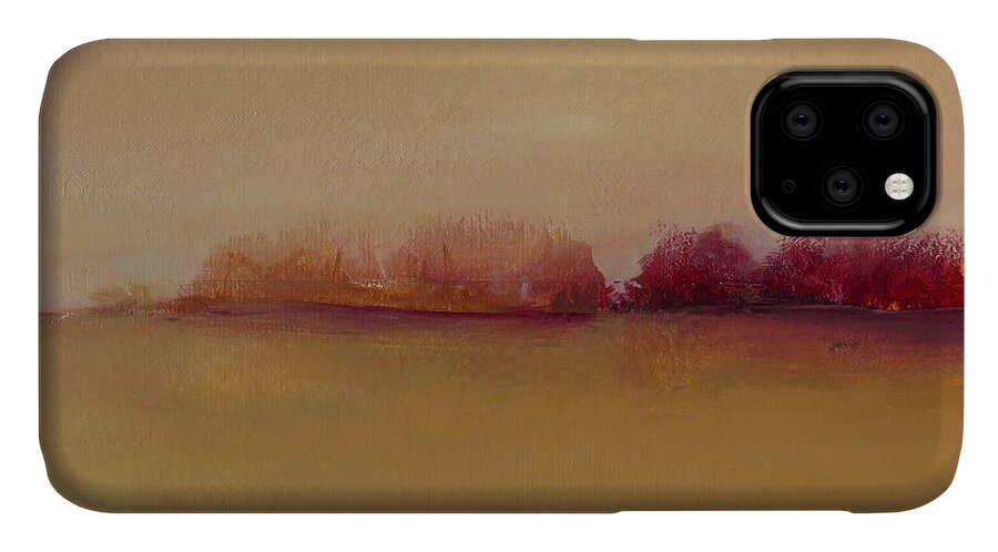 Landscape iPhone 11 Case featuring the painting Distant Red Trees by Michelle Abrams