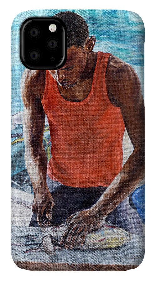Roshanne iPhone 11 Case featuring the painting Dockside by Roshanne Minnis-Eyma