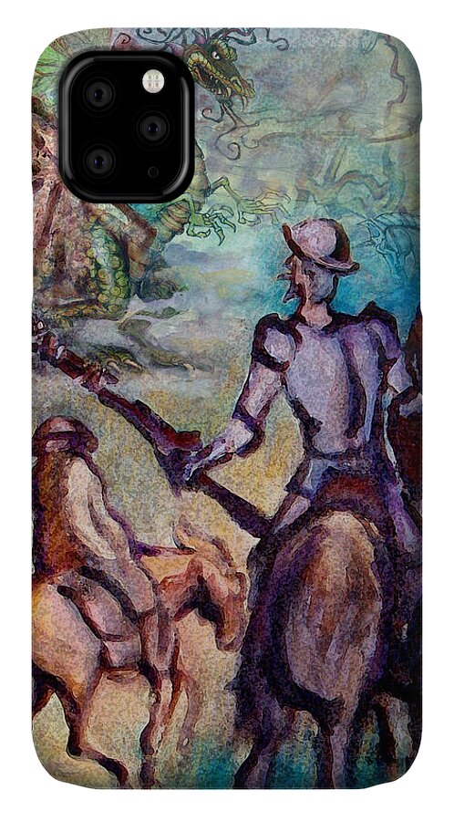 Don Quixote iPhone 11 Case featuring the painting Don Quixote with Dragon by Kevin Middleton