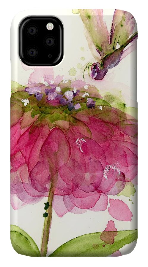 Floral Watercolor iPhone 11 Case featuring the painting Dragonfly and Zinnia by Dawn Derman