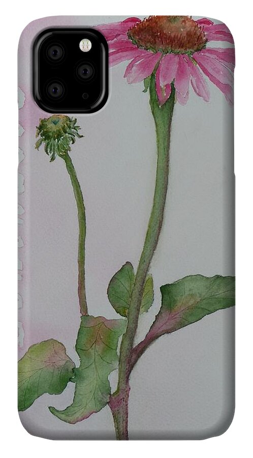 Flower iPhone 11 Case featuring the painting Echinacea by Ruth Kamenev