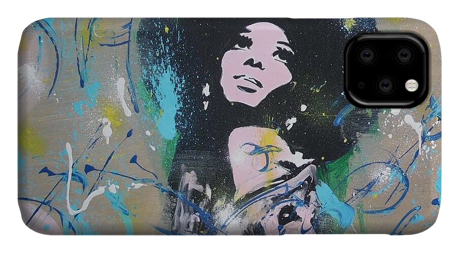 Diana Ross iPhone 11 Case featuring the painting Eletric Ross by Antonio Moore