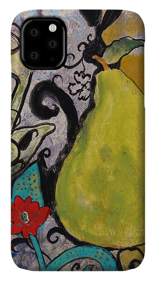 Pear iPhone 11 Case featuring the painting Enchanted Pear by Robin Pedrero