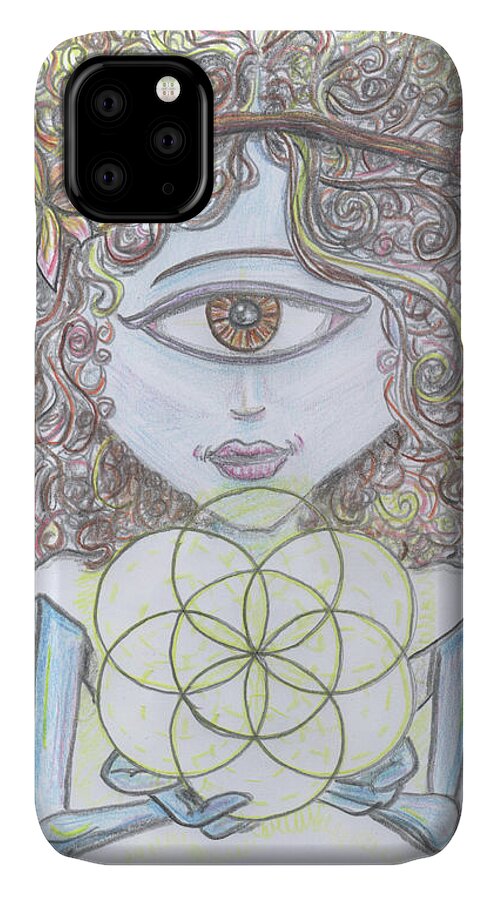 Enlightened Alien. Share iPhone 11 Case featuring the drawing Enlightened Alien by Similar Alien