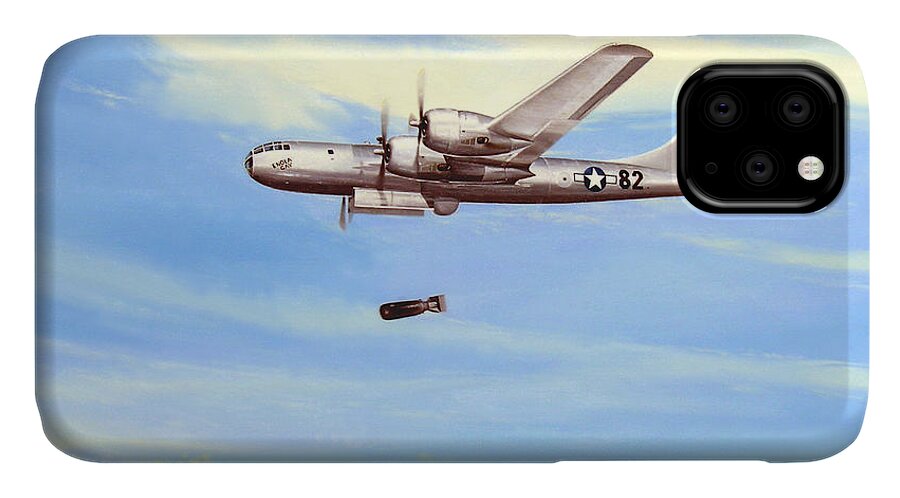 Military iPhone 11 Case featuring the painting Enola Gay by Marc Stewart