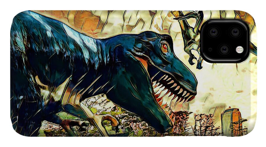Dinosaurs iPhone 11 Case featuring the digital art Escape from Jurassic Park by Pennie McCracken