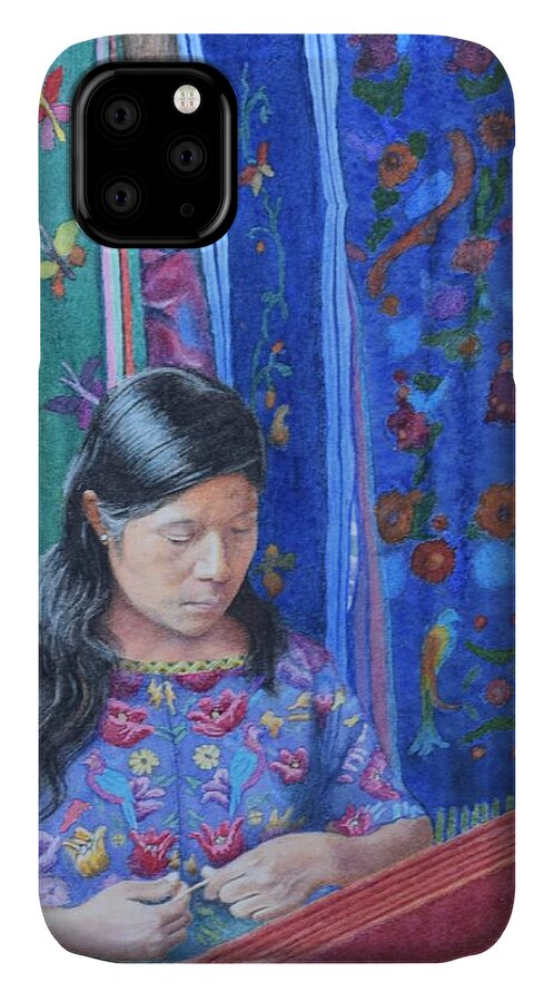Watercolor iPhone 11 Case featuring the painting Estela la tejedora by Daniel Dayley
