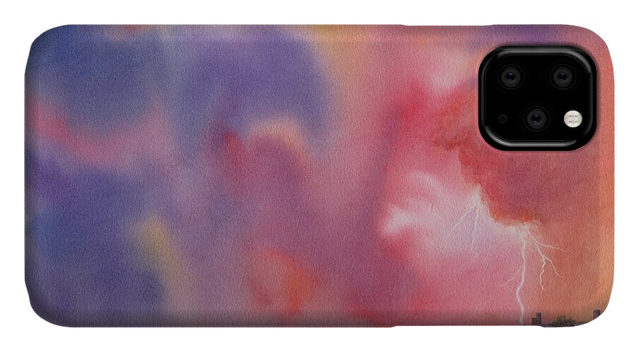 Storm iPhone 11 Case featuring the painting Evening Storm by Deborah Ronglien