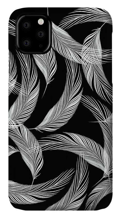 Feathers iPhone 11 Case featuring the digital art Falling White Feathers by Smilin Eyes Treasures
